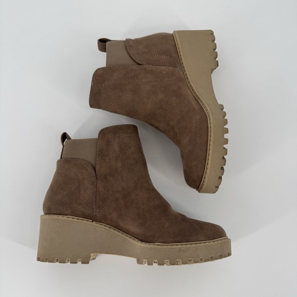 Dolce Vita Rielle Lug Sole Wedge‎ Faux Leather Chelsea Boots Tan Women's Size 8 - Picture 5 of 6